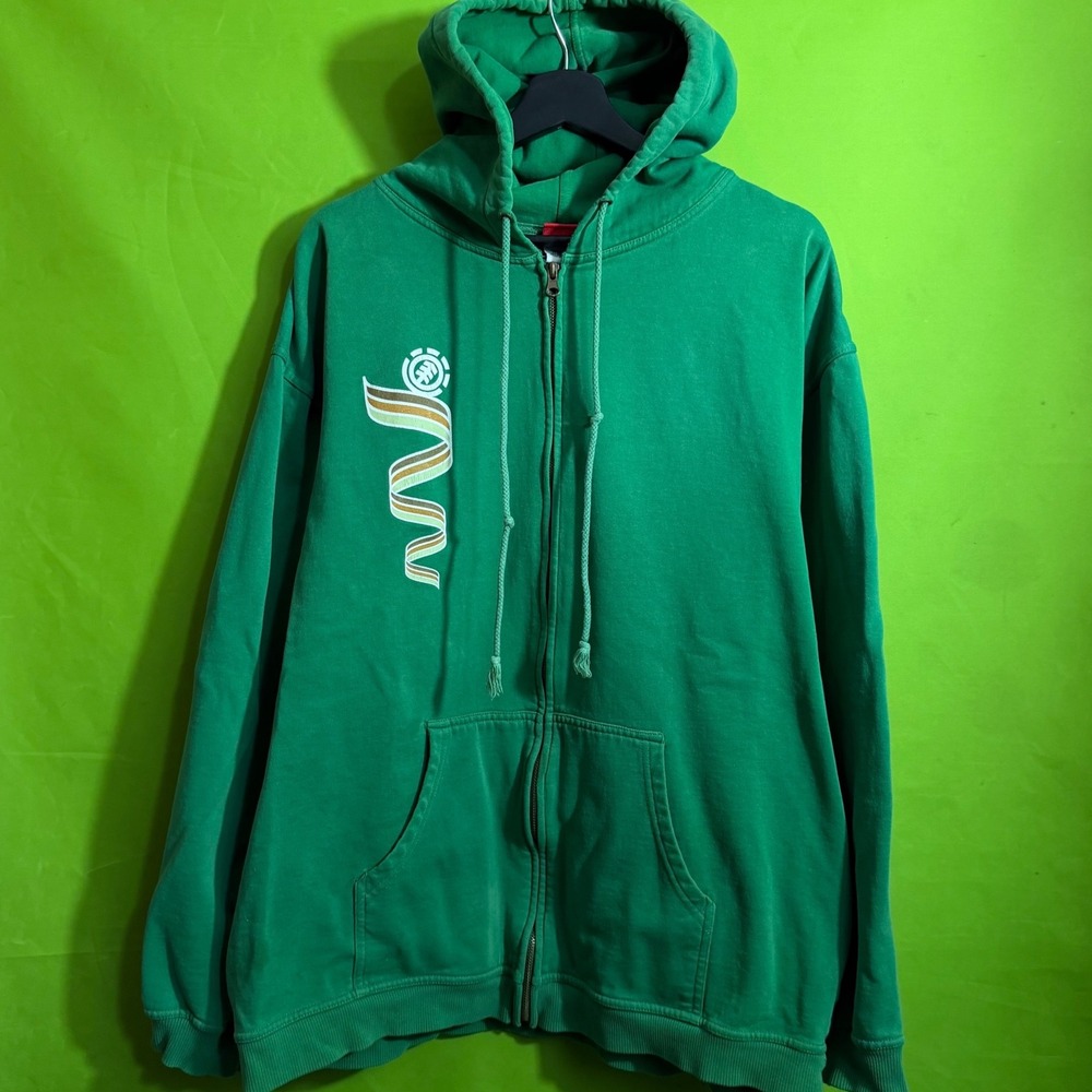 Element Skateboards Green Full Zip Hoodie Vintage Logo Sweatshirt Y2K XL
